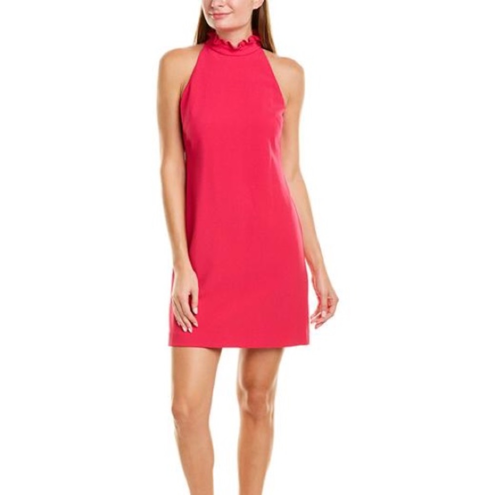 Vince Camuto Ruffle High Neck Shift Mini Short Dress Hot Pink Size 0P NWOT